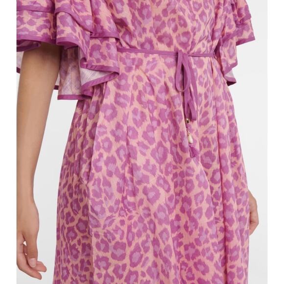 Zimmermann Teddy Ruffle Drawstring Belted Leopard Animal Print Midi Dress - Picture 4 of 10